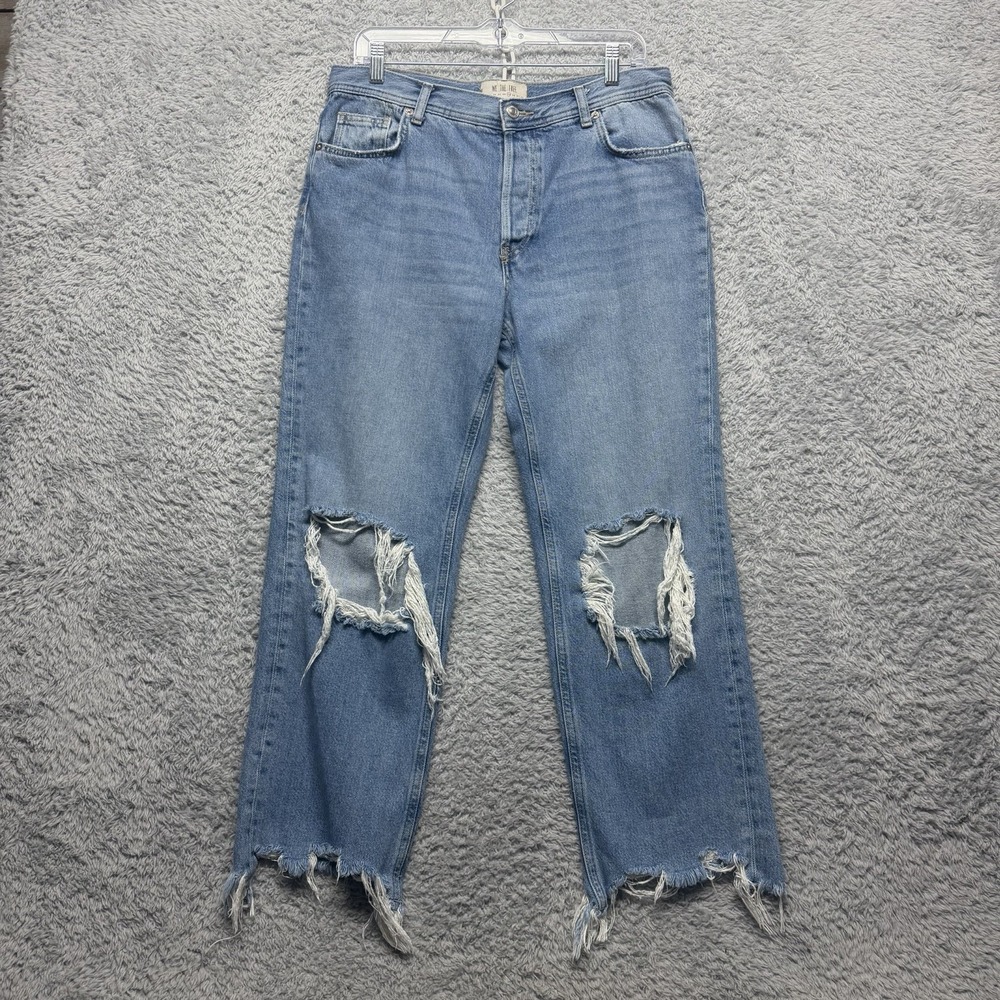 We The Free People Jeans Womens 29 Blue Maggie Button Fly Straight Crop Distress